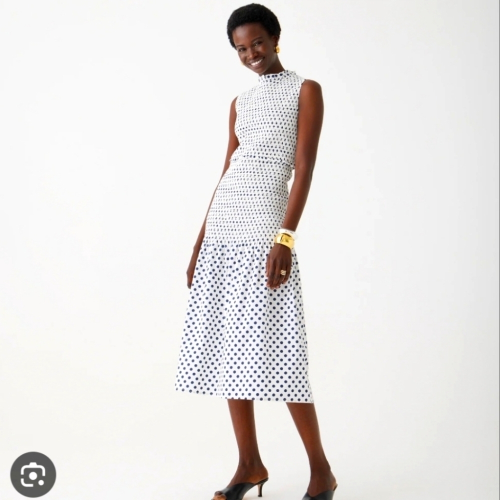 J.Crew smocked cotton poplin drop waist midi dress XS NWT